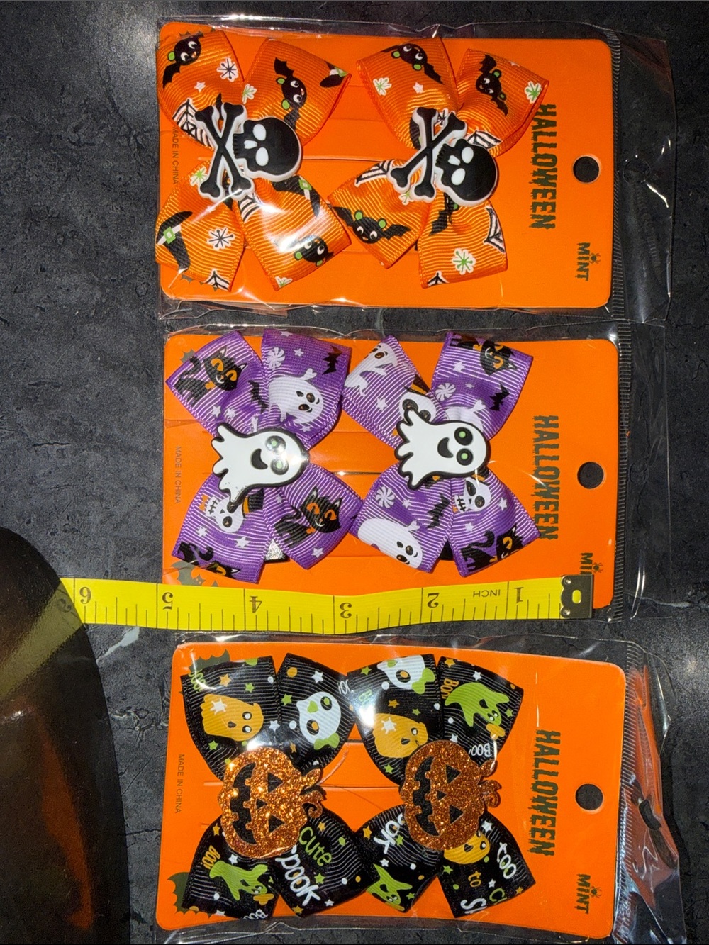 Mint Halloween Hair Bows - Orange, Purple, Black